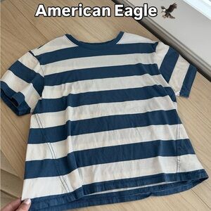 American Eagle Outfitters Blue and White Striped Short Sleeve Tee
